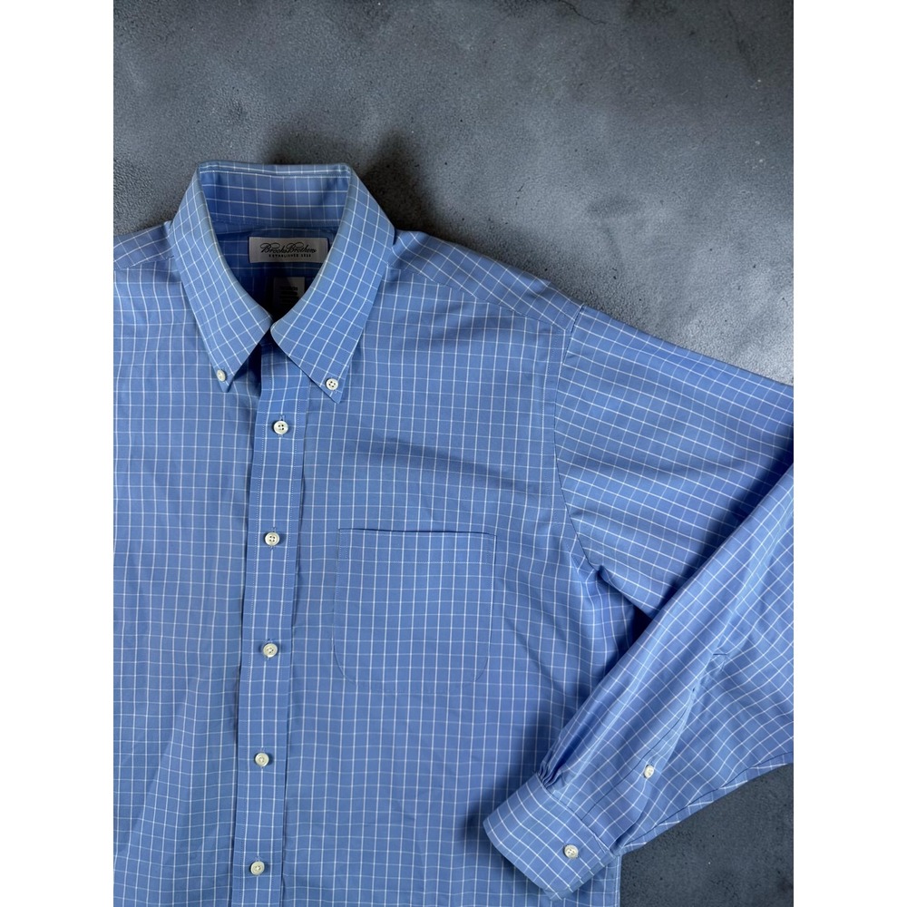 Brooks Brothers Mens 16 34/35 Non-Iron Cotton Check Dress Shirt Blue White